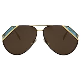 Alexander Mcqueen-Alexander Mcqueen Aviator-Style Metal Sunglasses-Golden,Metallic
