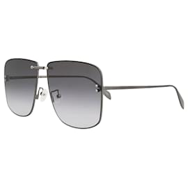 Alexander Mcqueen-Alexander McQueen Square-Frame Metal Sunglasses-Silvery,Metallic