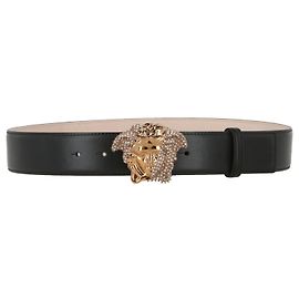 Versace La Medusa Crystal Leather Belt Black