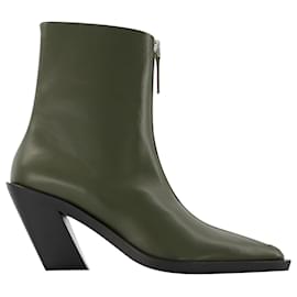 Autre Marque-Eclair Zipper Boots in Khaki Leather-Green,Khaki