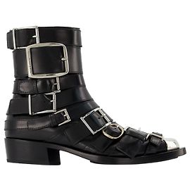 Alexander Mcqueen Botas Boxcar en cuero negro/plata Negro