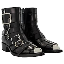 Alexander Mcqueen-Boxcar Boots in Black/Silver Leather-Black