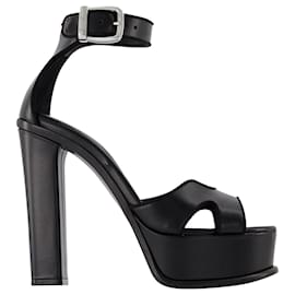 Alexander Mcqueen-Black Leather Pumps With Silver Hardware-Black