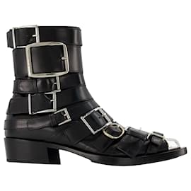 Alexander Mcqueen-Boxcar Boots in Black/Silver Leather-Black