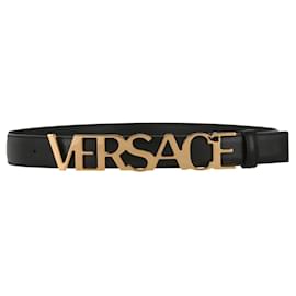 Versace-Cinto de couro com logotipo Versace-Preto