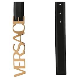 Versace-Cinto de couro com logotipo Versace-Preto