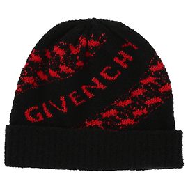 Givenchy Chain Logo Print Wool Beanie Black