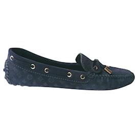 Louis Vuitton-LOUIS VUITTON Navy suede studded loafers / GLORIA FLAT LOAFER T39 NEW IT-Navy blue