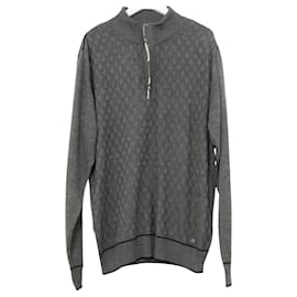 Zilli-Zilli Grey Zip Neck Knit Top Sweater-Dark grey