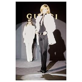 Gucci-Gucci x Tom Ford Automne 1995 Manteau en fausse fourrure blanche-Blanc
