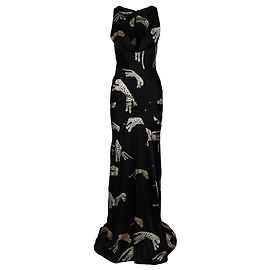 Roberto Cavalli Animal Print Silk Maxi Dress Black