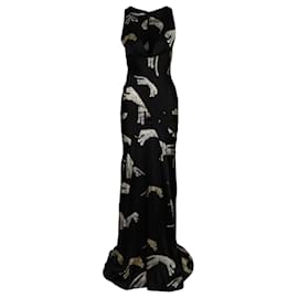 Roberto Cavalli-Roberto Cavalli Animal Print Silk Maxi Dress-Black