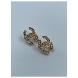 Chanel-Gold-Toned Chanel Rhinestone CC Earrings-Golden