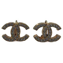 Chanel-Gold-Toned Chanel Rhinestone CC Earrings-Golden