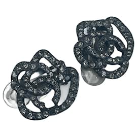 Chanel-Silver-Toned Chanel Flower CC Earrings-Silvery