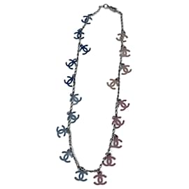 Chanel-Silver-Toned Chanel CC Charms Necklace-Silvery