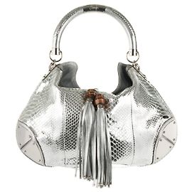 Bolsa Grande Babouska Indy Gucci Silver Metallic Python.  Edição limitada! Prata