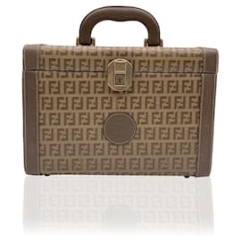 Fendi-Vintage Beige Monogram Canvas Beauty Bag Train Case Handbag-Beige