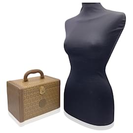 Fendi-Vintage Beige Monogram Canvas Beauty Bag Train Case Handbag-Beige