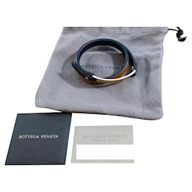 Bottega Veneta-Bottega Veneta bracelet in leather and gold curb chain-Brown,Black,Gold hardware