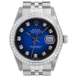 Rolex-Rolex Blue Mens Datejust S Steel Diamond Dial Diamond Bezel 36mm Watch -Other