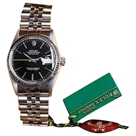 Rolex-Rolex Men's  Datejust Ss Black Index Dial Fluted 36mm Watch Original Box & Papers-Other