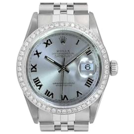 Rolex-Rolex Silver Roman Mens Datejust S Steel Blue Dial Diamond Bezel 36mm watch-Other