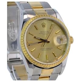 Rolex-Rolex Champagne Mens Oyster Perpetual Date Two Dial 34mm Re Watch-Other