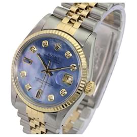 Rolex-Rolex Blue Mop Mens Datejust 2tone Diamond/sapphire Dial Fluted Bezel Watch-Other