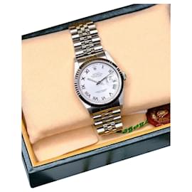 Rolex-Rolex Men's  Datejust Silver Roman Dial Fluted 36mm Watch Original Box & Papers -Other