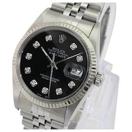 Rolex-Rolex Black Mens Datejust Diamond Dial 18k Fluted Bezel 36mm watch-Other