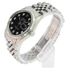 Rolex-Rolex Black Mens Datejust Diamond Dial 18k Fluted Bezel 36mm watch-Other