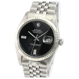 Rolex-Rolex Black Men's Datejust Steel Diamond Dial Fluted Bezel 36mm Watch -Other