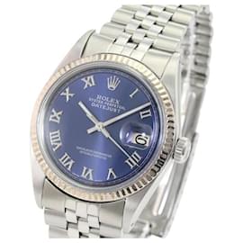 Rolex-Rolex Blue Roman Mens Datejust Dial 14k Gold Fluted Bezel 36mm Watch -Other