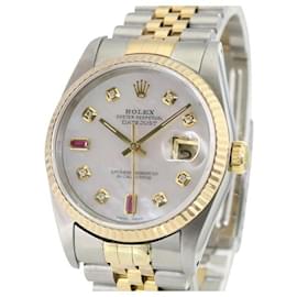 Rolex-Rolex White Mop Mens Datejust Two-tone Diamond Ruby Dial Fluted Bezel Watch-Other