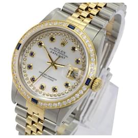 Rolex-Rolex White Mop Mens Datejust 2tone Sapphire Dial Diamond Bezel 36mm watch-Other