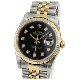 Rolex-Rolex Black Mens Datejust Diamond Dial Fluted Bezel 36mm watch-Other