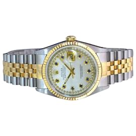 Rolex-Rolex Mens Datejust Two-tone White Mop 16233 Dial 18k Fluted Bezel 36mm watch-Other