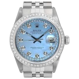 Rolex-Rolex Ice Blue Mop Mens Datejust Steel Black Diamond Dial Diamond Bezel 36mm watch-Other