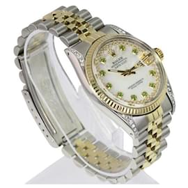 Rolex-Rolex White Mop Mens Datejust Two-tone Emerald Dial Fluted Bezel 36mm watch-Other