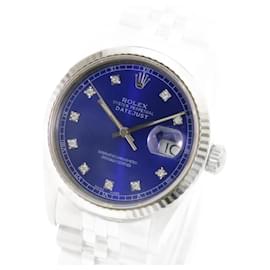 Rolex-Rolex Blue Mens Datejust Diamond Dial Fluted Bezel 36mm Watch-quickset Watch-Other