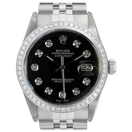 Rolex-Rolex Black Mens Datejust Ss Diamond Dial Diamond Bezel 36mm watch-Other