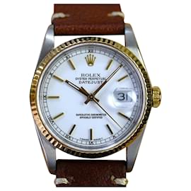 Rolex-Rolex Datejust Factory White Dial 36mm Leather Watch -White