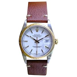 Rolex-Rolex Datejust Factory White Dial 36mm Leather Watch -White