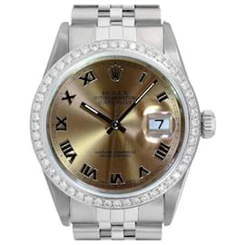 Rolex-Rolex Salmon Roman Mens Datejust S Steel Blue Dial Diamond Bezel 36mm watch-Other