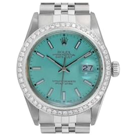 Rolex-Rolex Powder Blue Mens Datejust S Steel Custom Dial Diamond Bezel 36mm Watch -Other