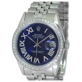 Rolex-Rolex Blue Roman Men's 36mm Datejust Ssteel Dial Diamond Bezel R Watch-Other