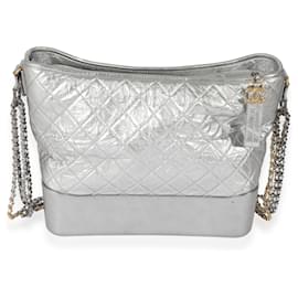 Chanel-Chanel Silver Quilted Aged Calfskin Large Gabrielle Hobo -Grey