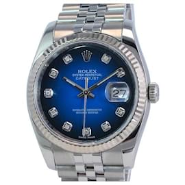 Rolex-Rolex Blue Vignette Men's Datejust Ss Factory Diamond Dial Fluted Bezel 36mm watch-Other