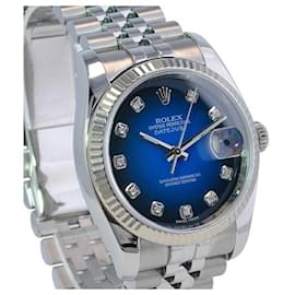 Rolex-Rolex Blue Vignette Men's Datejust Ss Factory Diamond Dial Fluted Bezel 36mm watch-Other